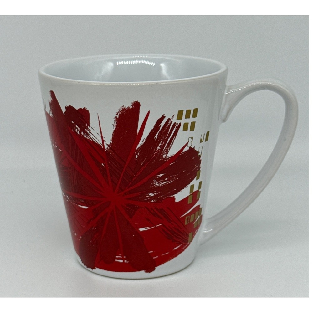 Starbucks 2014 Abstract Red Brushstroke Poinsettia Ceramic Mug Christmas Holiday